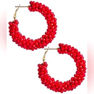 LISI LERCH "Estelle" Red Chunky Acrylic Beaded Hoop Earrings - NWT Hoops